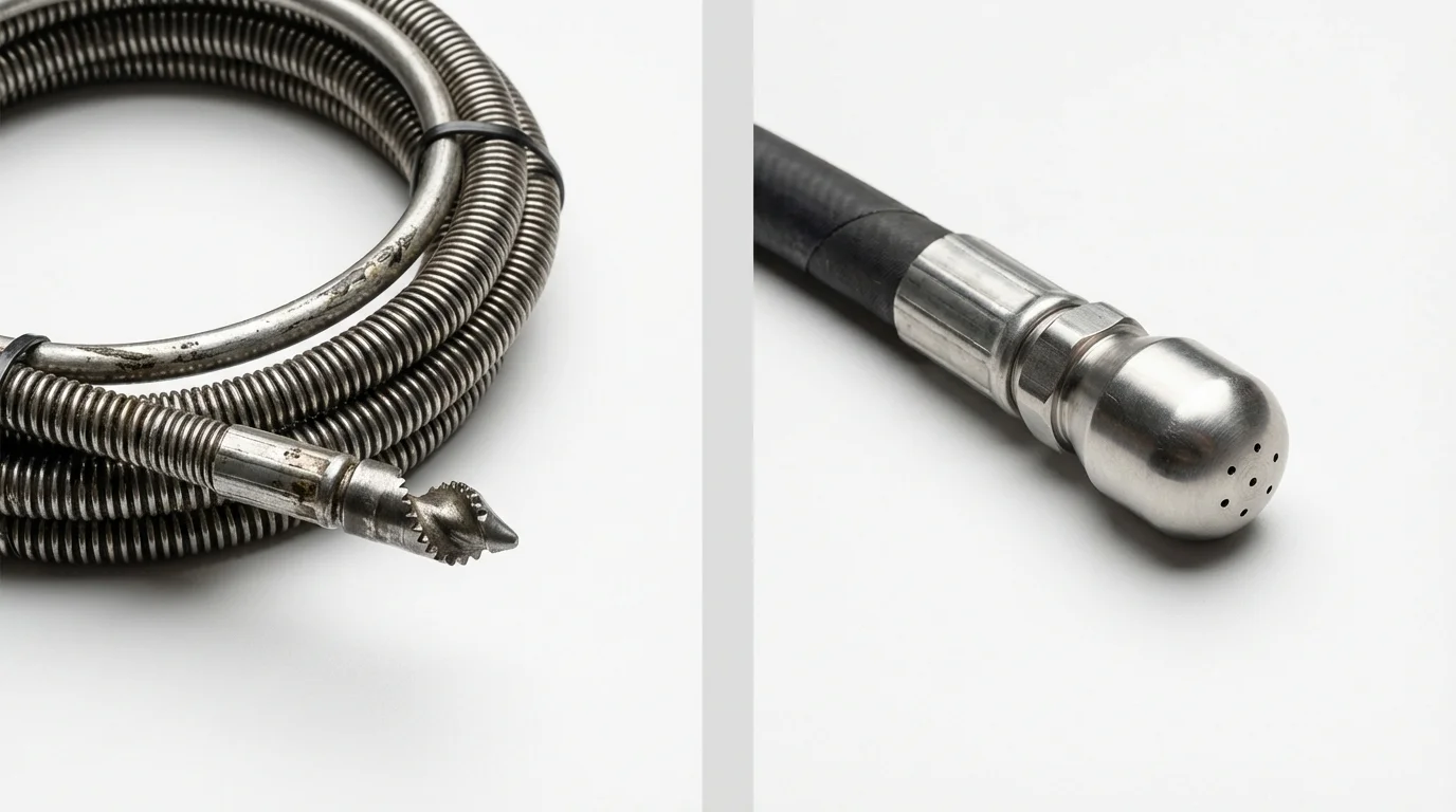 Drain snake cable and hydro jetting nozzle used for drain cleaning in Upper Sandusky, OH
